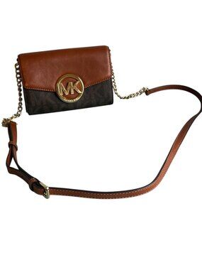 Michael Kors Logo Hudson Phone Crossbody Bag Signature Brown MINT CONDITION